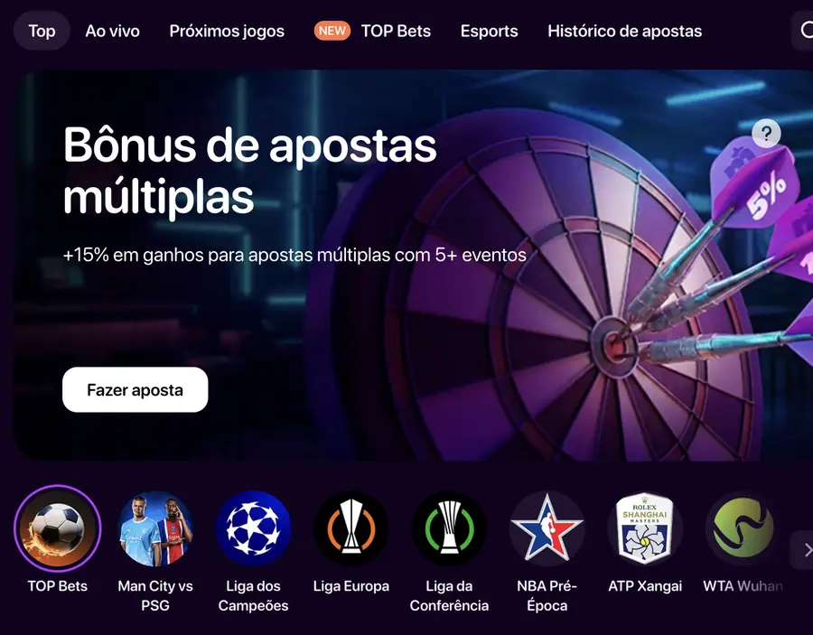 Área de esportes da MaxWin com o banner de bônus em apostas múltiplas e atalhos de ligas